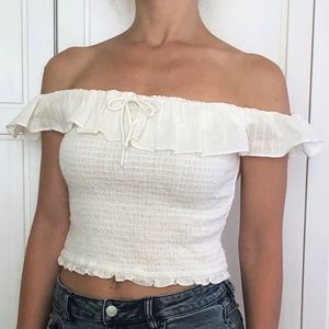 Zara Off-the-shoulder Smocked Crop Top, S